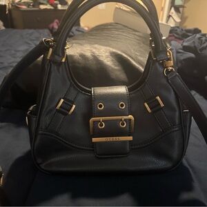Guess Black Leather Handbag with Gold Accents